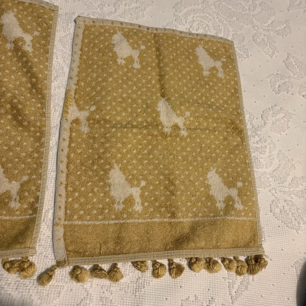 Poodle‎ Hand Towels Gold Cream All Over Print Fancy VTG 3 Fringed